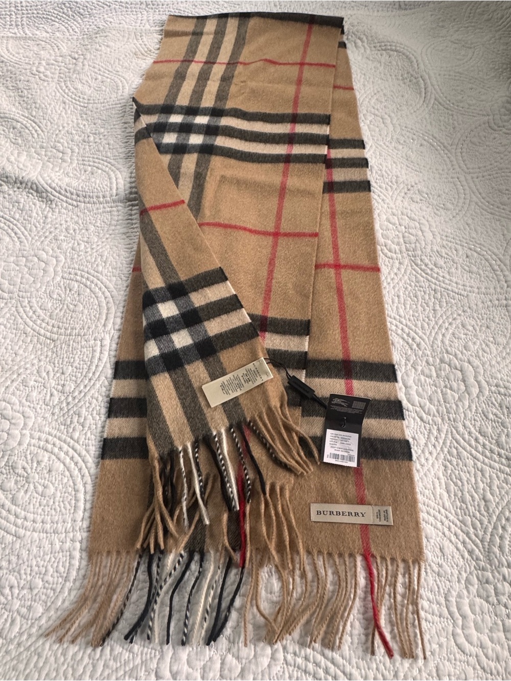 BURBERRY Giant Check Cashmere Scarf 3201306 Camel NWT Made in Scotland
